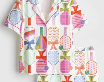 Pijama de pickleball para mujer, conjunto deportivo con estampado de raquetas, regalo para ella.