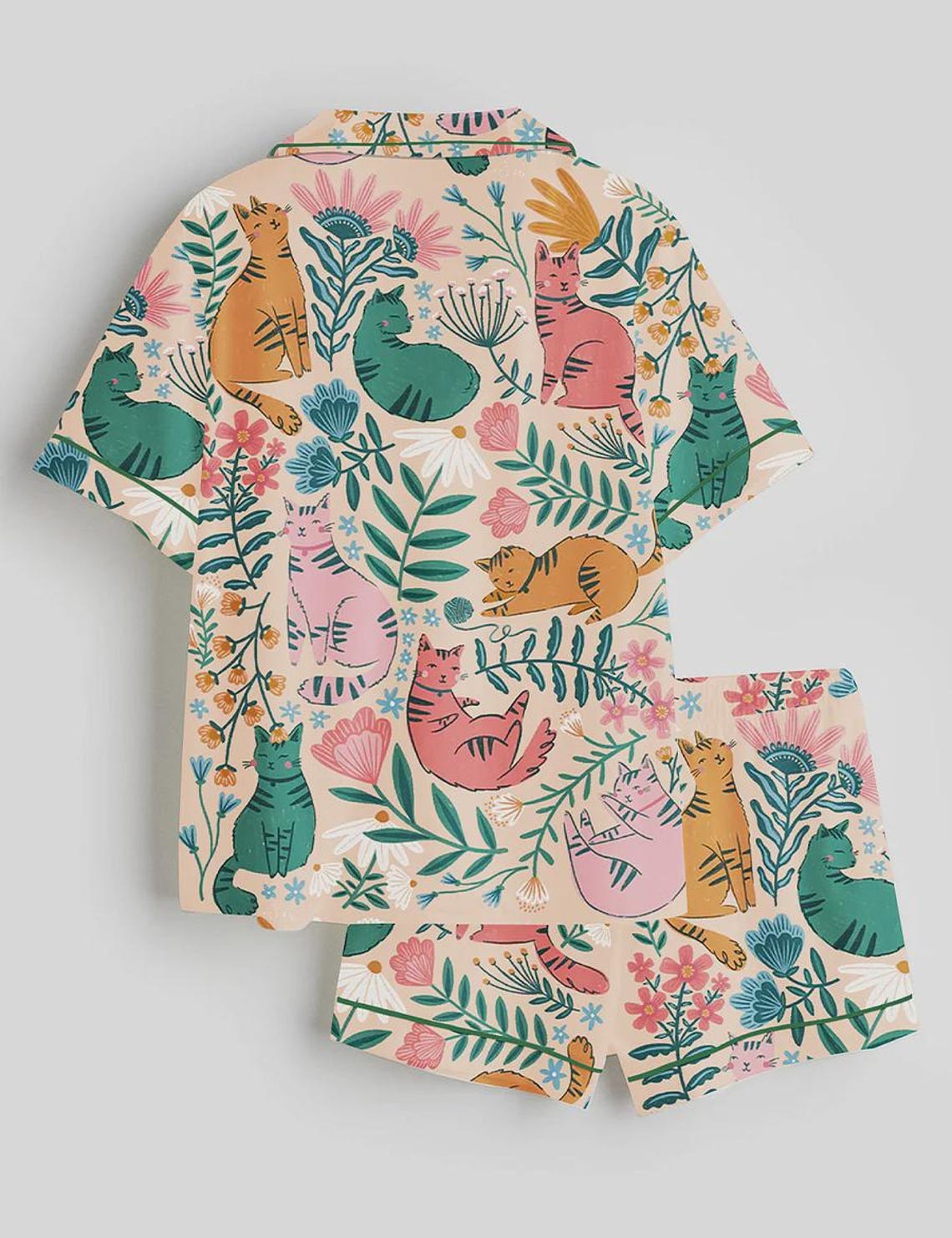Floral Cat Pajamas Women, Botanical Cat Print Sleepwear Lounge Set - Etsy