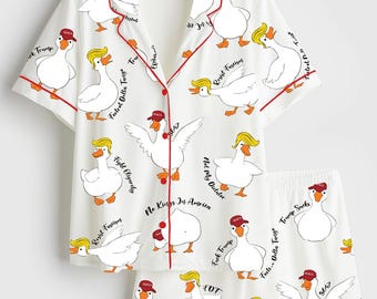 Funny Duck Pajama Set for Women, Novelty Animal Sleepwear, Humor Gift Lounge Outfit