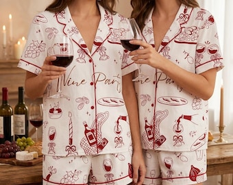Wein Pyjama Set Frauen Wein Party Nachtwäsche Mädchen Nacht Lounge Outfit Geschenk