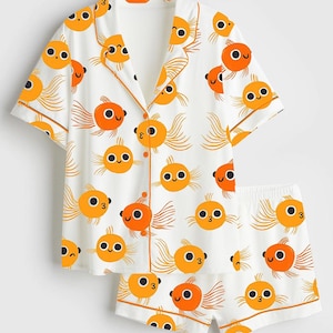 Goldfish Print Pajama Set Women Animal Lounge Sleepwear Gift image 1