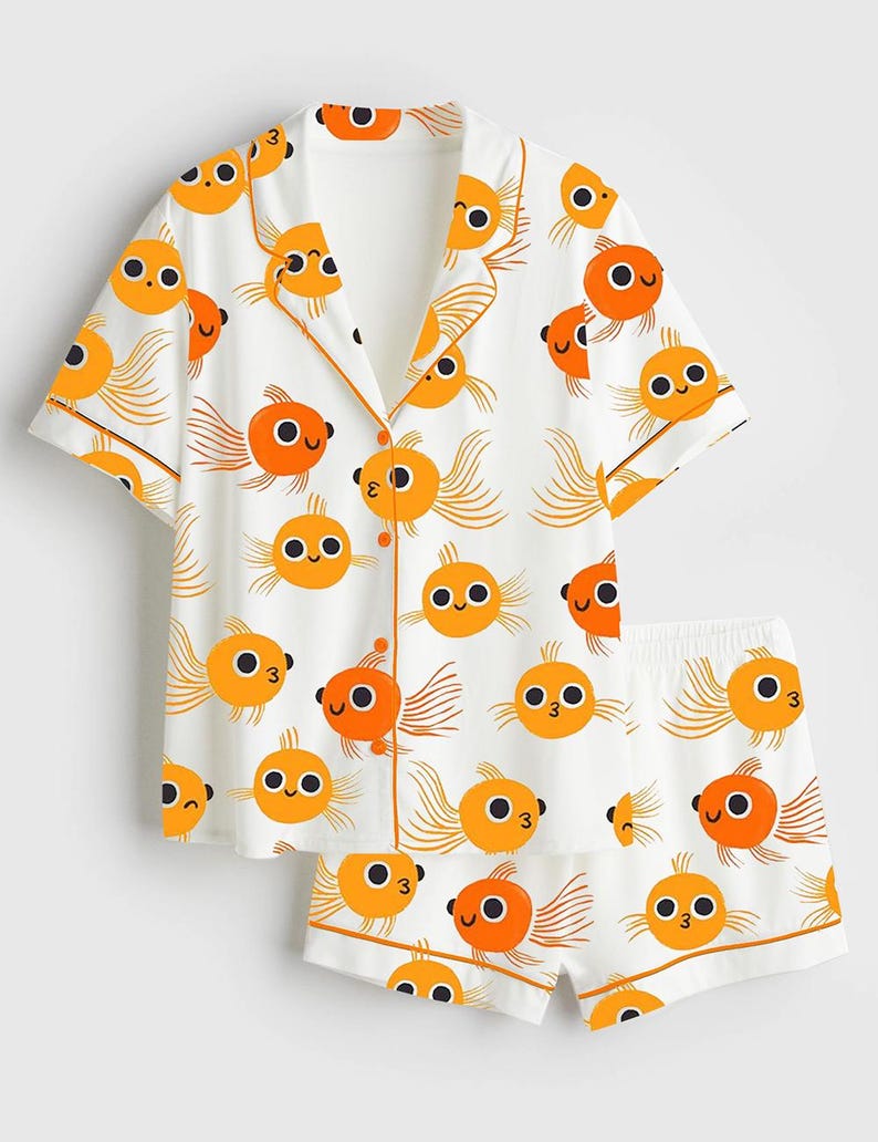 Goldfish Print Pajama Set Women Animal Lounge Sleepwear Gift image 1