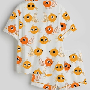 Goldfish Print Pajama Set Women Animal Lounge Sleepwear Gift image 3