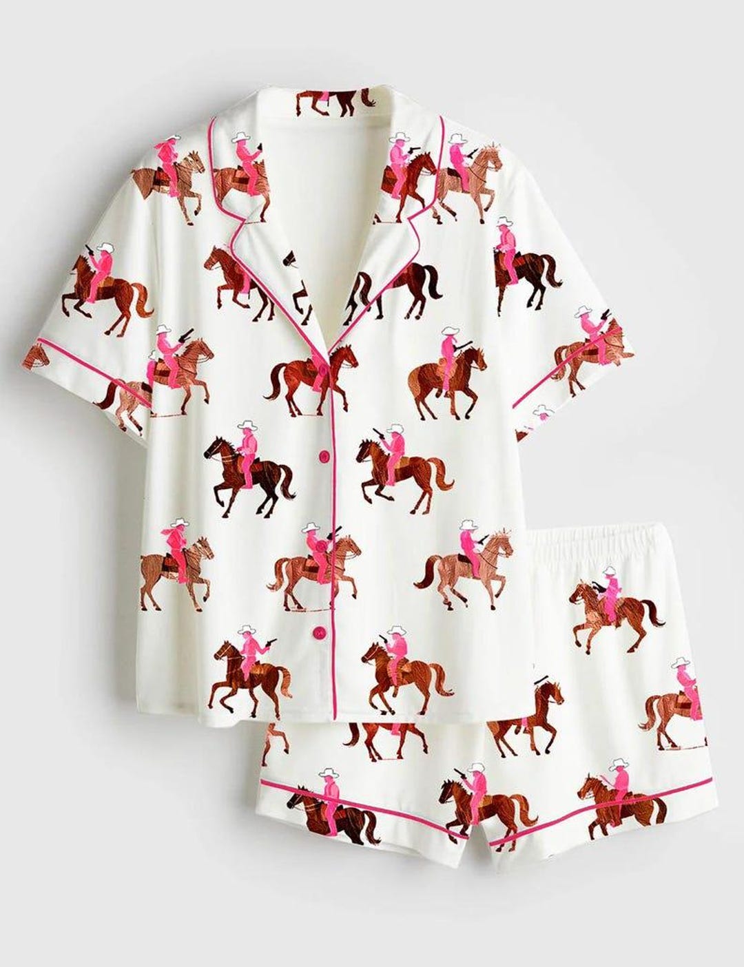 Last Rodeo Pyjamas Women's Western Horse Print Pajama Set, Rodeo Sleepwear, Imitation Silk ...