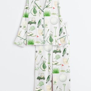 Women's Golf Print Pajama Set, Imitation Silk Sleepwear, Lounge Loungewear image 4