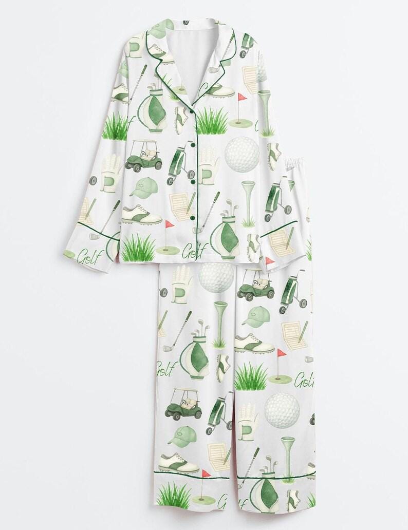 Women's Golf Print Pajama Set, Imitation Silk Sleepwear, Lounge Loungewear image 4