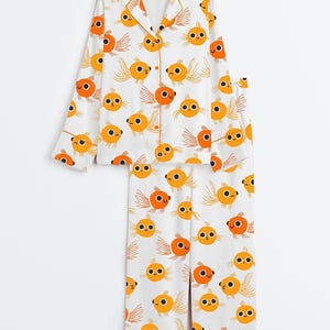 Goldfish Print Pajama Set Women Animal Lounge Sleepwear Gift image 2
