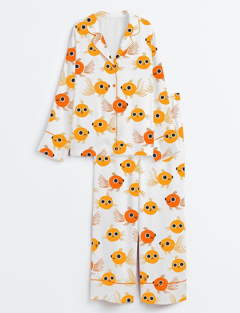 Goldfish Print Pajama Set Women Animal Lounge Sleepwear Gift image 2
