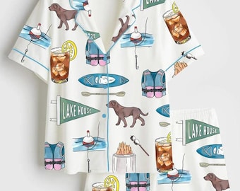 Lake Life Pyjamas Frauen, Sommerferien Nachtwäsche, Cabin Weekend PJs Geschenk
