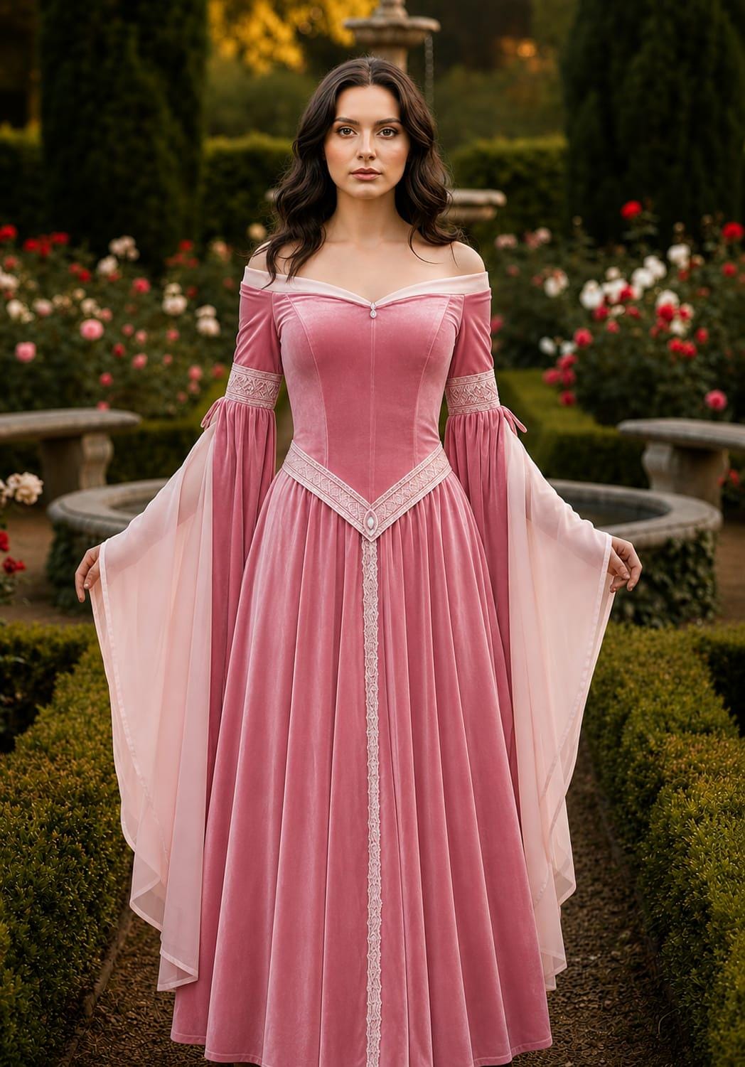 women's light pink flowy dress for cosplay Medieval cream prom dresses