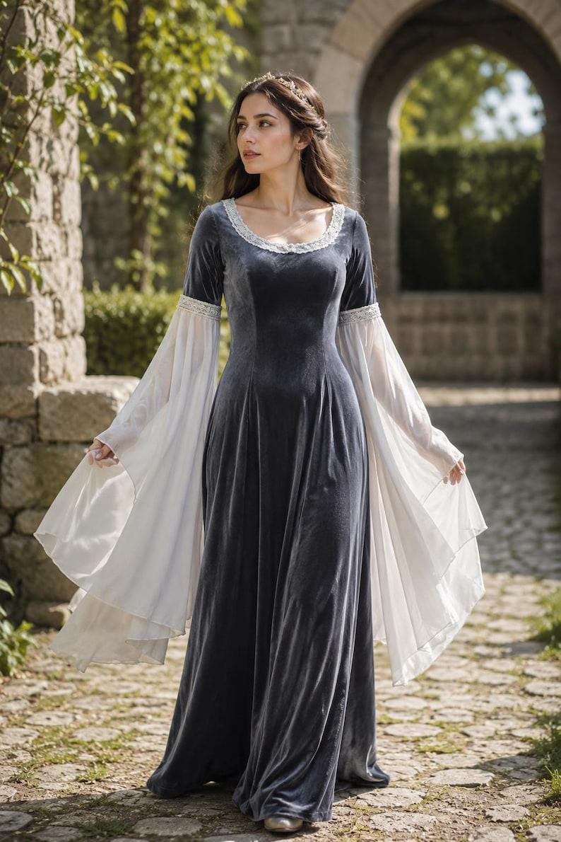 grey velvet dress outfit LowStock:43293991305267