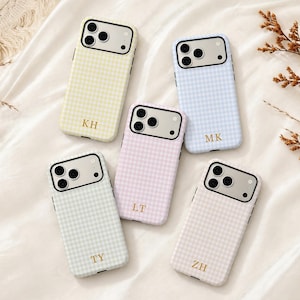 Coque de téléphone personnalisée Vichy Monogramme Initiales pour iPhone 17 16 15 14 13 Pro Max Plus Air, Samsung Galaxy S26 S25 S24 S23 S22 S21
