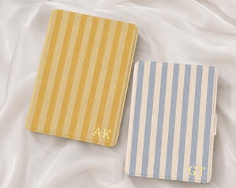 Personalized Striped Initials Kindle Case with Hand Strap, 2024 Paperwhite 10/11/12th 6.8" 7" Case, Kobo Clara Case, Custom Fire HD Case