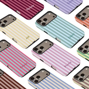 Funda MagSafe para iPhone con nombre personalizado y rayas, funda con monograma personalizada para iPhone 17 16 15 14 13 12 Pro Max, regalo para mamá.