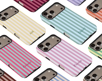 Funda MagSafe para iPhone con nombre personalizado y rayas, funda con monograma personalizada para iPhone 17 16 15 14 13 12 Pro Max, regalo para mamá.