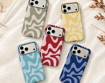 Funda para teléfono con diseño abstracto ondulado, funda retro con garabatos para iPhone 17 Pro Max 16 15 14 13, Samsung S25 S24 S23 Ultra, regalo colorido
