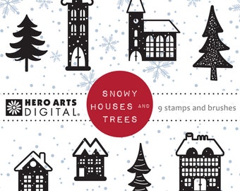 Instant Download Hero Arts Snowy Trees & Houses Digital Kit  DK112