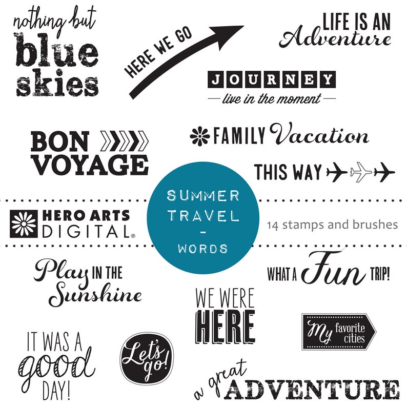 Hero Arts Summer Travel Words DK104 Digital Kit Instant Download image 1