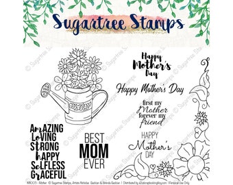 Madres DESCARGA INSTANTE Sellos Sugartree KN003 Sellos Digitales, Sellos del Día de las Madres, Mejor Mamá, Borde Floral, Arte Lineal, Cumpleaños de las Mamás