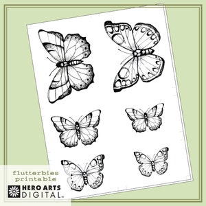 Instant Download Hero Arts Flutterbies Printable PT006 Butterfly Digital Kit, Digital Stamps, Digital Scrapbooking, Card Making image 1