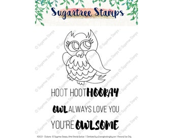 Owlsome by Sugartree Stamps INSTANT DOWNLOAD KB001 Digital Stamps, Owl Stamp w/ Owl Sayings, Printable Hand Drawn Owl