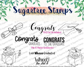 Whoot! Sugartree Stamps INSTANT DOWNLOAD KN005  | Digital Stamps, SVG, Graduation Stamps, Owl Grad, Cap  Gown, Diploma Digital Stamp