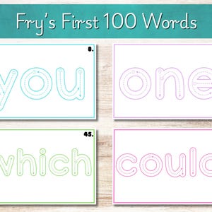 Cartões de Aprendizagem das 100 Primeiras Palavras de Fry | Páginas de Traçado Numeradas e com Código de Cores (Download Digital)