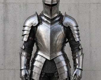 Armadura de caballero medieval de cuerpo completo, disfraz gótico de cruzada de acero para LARP, cosplay y ferias renacentistas.