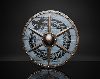 Viking Wooden Round Norse Wolf Shield Wall Decor Medieval Shield LARP Cosplay, Display, Gift