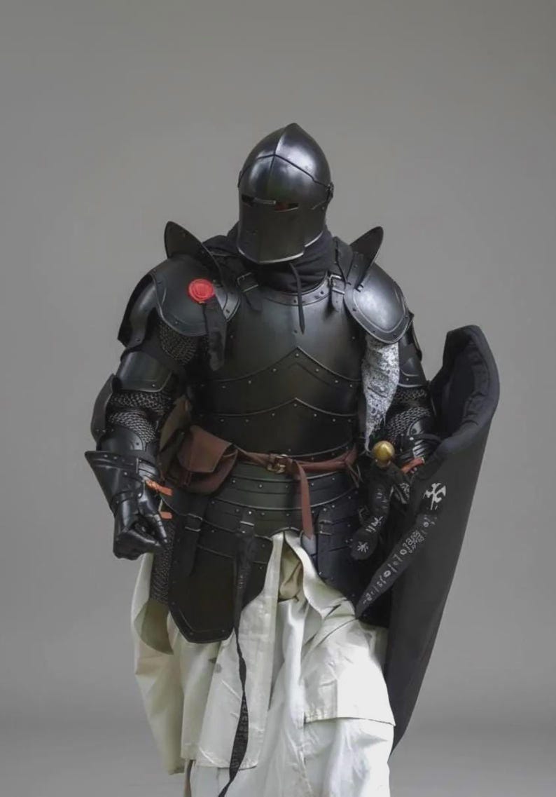 Armadura de Barbuta de caballero oscuro negro medieval, placa gótica, casco de Barbuta italiano, disfraz de Cosplay LARP imagen 12