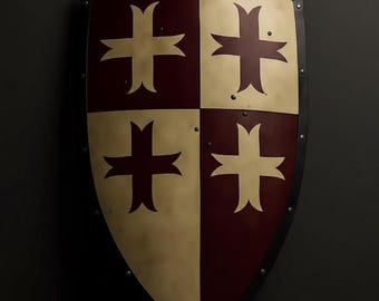 Medieval Crusader Shield Templar Knight Battle Ready Steel Shield LARP Cosplay Armor Renaissance Decor
