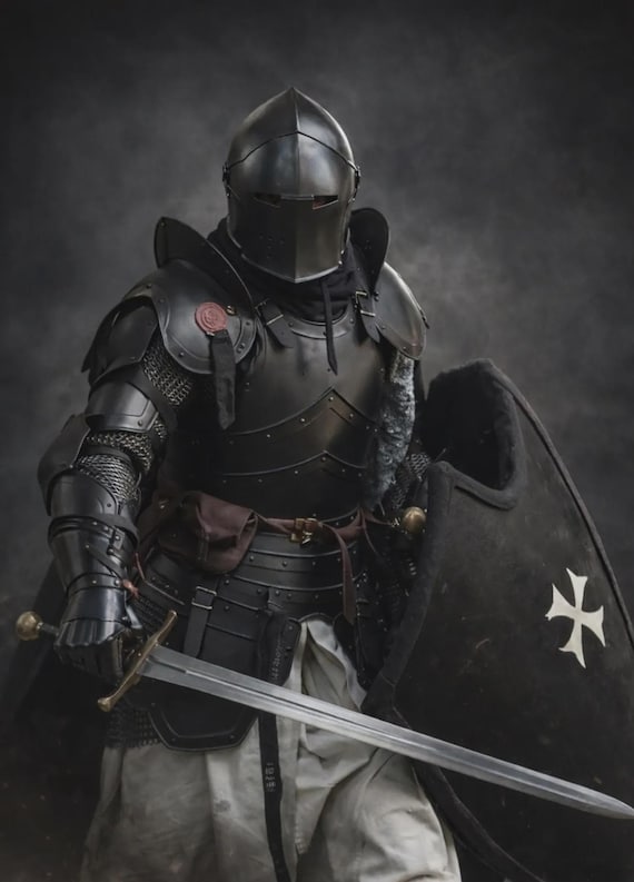 Medieval Black Dark Knight Barbuta Armor Gothic Plate Italian Barbuta Helmet LARP Cosplay Costume