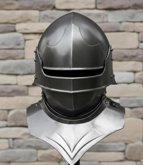 Gothic Sallet Helmet with Bevor Medieval Knight Steel Helmet LARP Reenactment, Cosplay & decor