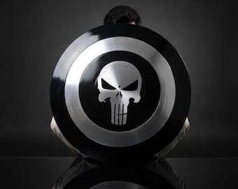 Punisher Skull Steel Shield Black Round Larp Cosplay Shield Armor Replica Wall Decor & Gifting