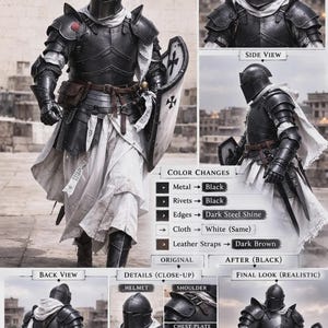 Armadura de Barbuta de caballero oscuro negro medieval, placa gótica, casco de Barbuta italiano, disfraz de Cosplay LARP imagen 3