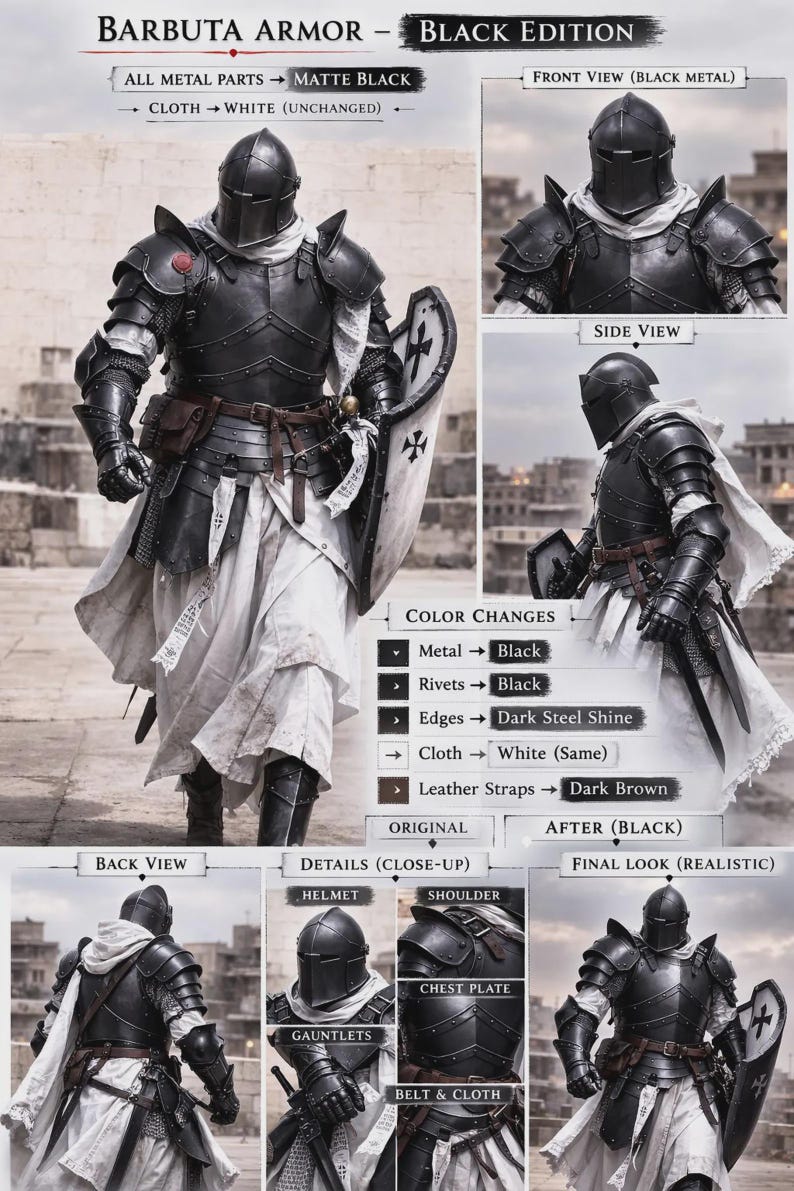 Armadura de Barbuta de caballero oscuro negro medieval, placa gótica, casco de Barbuta italiano, disfraz de Cosplay LARP imagen 3
