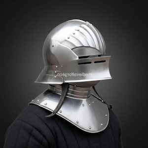 Medieval Gothic Knight Sallet Helmet Steel Visored Helmet with Bevor Wearable Display & Cosplay