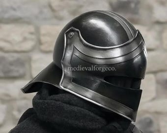 Gothic Sallet Knight Helmet Medieval Steel Armor Black Helmet for LARP Reenactment Cosplay & Decor