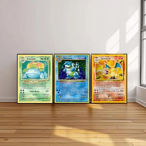 Original Pokemon Cards Wall Art Set, Charizard Blastoise Venusaur Posters, Digital Download Printable Art