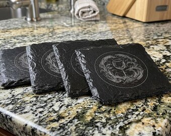 Engraved Slate Coasters, Set of 4, Wine Lovers Gift, Housewarming Wedding