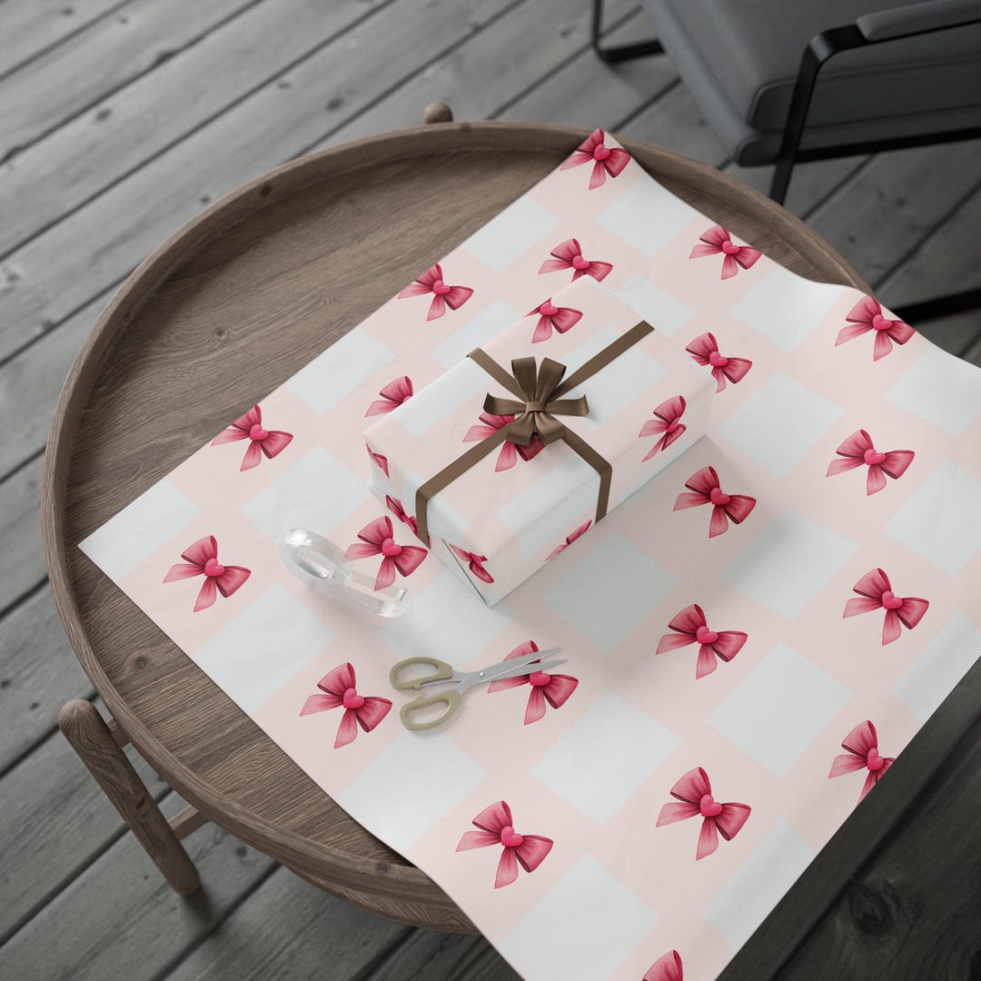 Pink Bow Pattern Wrapping Paper | Floral Ribbon Gift Wrap - Etsy