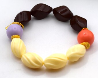 Chunky Statement Colorful Beaded Stretchy Bracelet, Boho Chic Style