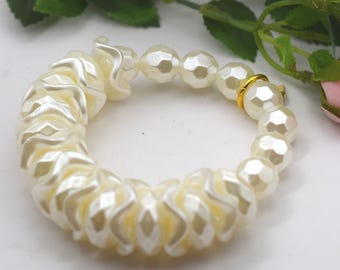 Chunky Statement Pearly White Beaded Stretchy Bracelet, Bride Bracelet, Boho Chic Style