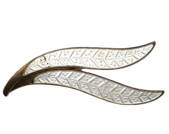 Vintage Aksel Holmsen Norway Sterling Silver & White Enamel Leaf Brooch | Scandinavian Modernist Botanical Pin