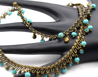 Michal Negrin Victorian Style Bib Necklace, Turquoise Swarovski Crystals, NEW!