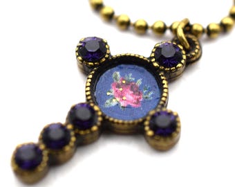 Vintage Michal Negrin Small Cross Pendant, Swarovski Crystals, NEW!