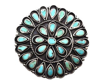 Vintage Native American Zuni Pendant/ Brooch, Sterling Silver & Turquoise Stones