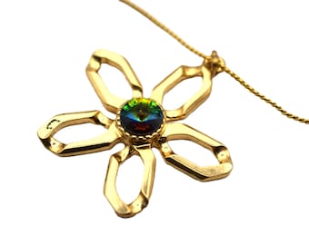 Michal Negrin Flower Pendant Necklace, Gold-tone Metal & AB Swarovski Crystal, NEW!