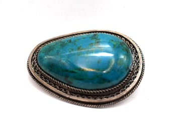 Vintage 50's ISRAEL Filigree Silver & Malachite / Eilat-Stone Pin Brooch / Pendant