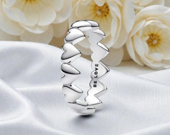 Anillo de corazones en plata de ley, anillo apilable para mujer, regalo de joyería minimalista con corazón, anillo romántico para ella, joyería con corazones.
